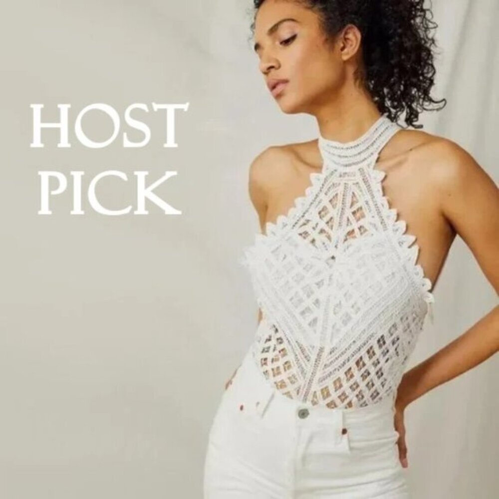 NWT Free People white lace-like crochet thong bodysuit L